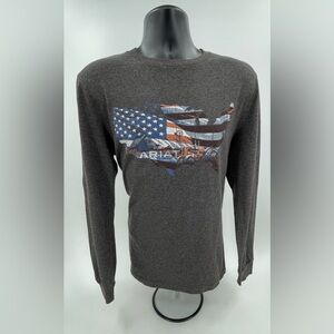 Ariat American Flag Patriotic Tractor Flag Map Heather Grey T-Shirt Men’s Medium